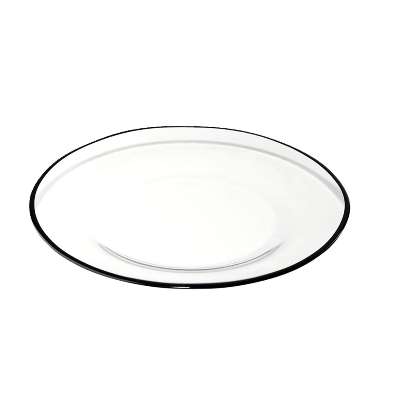 Assiette à dessert ronde verre transparent bord noir Ø20cm