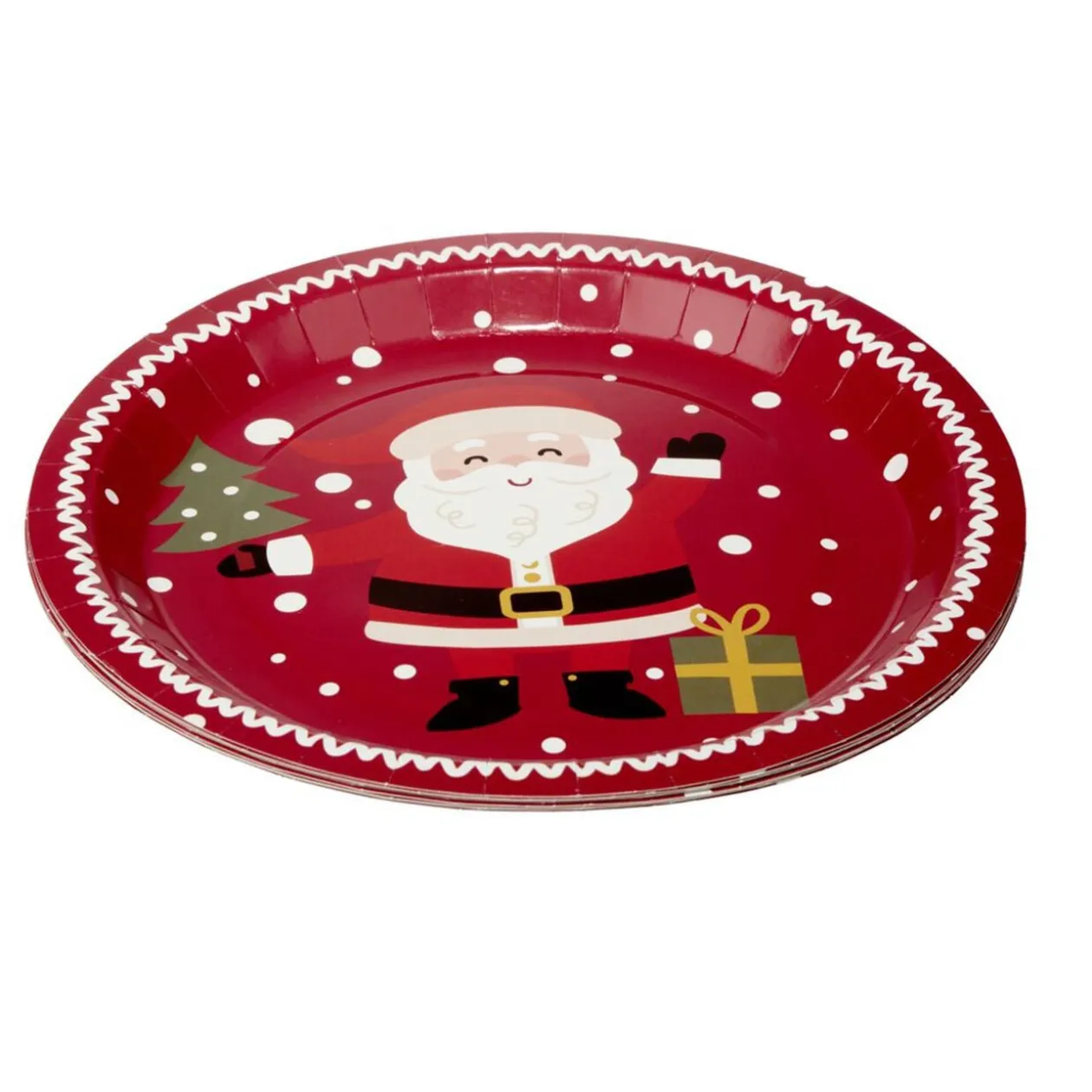 Assiette en carton X8 pcs imprimé Père Noël Ø23XH1,5 cm rouge