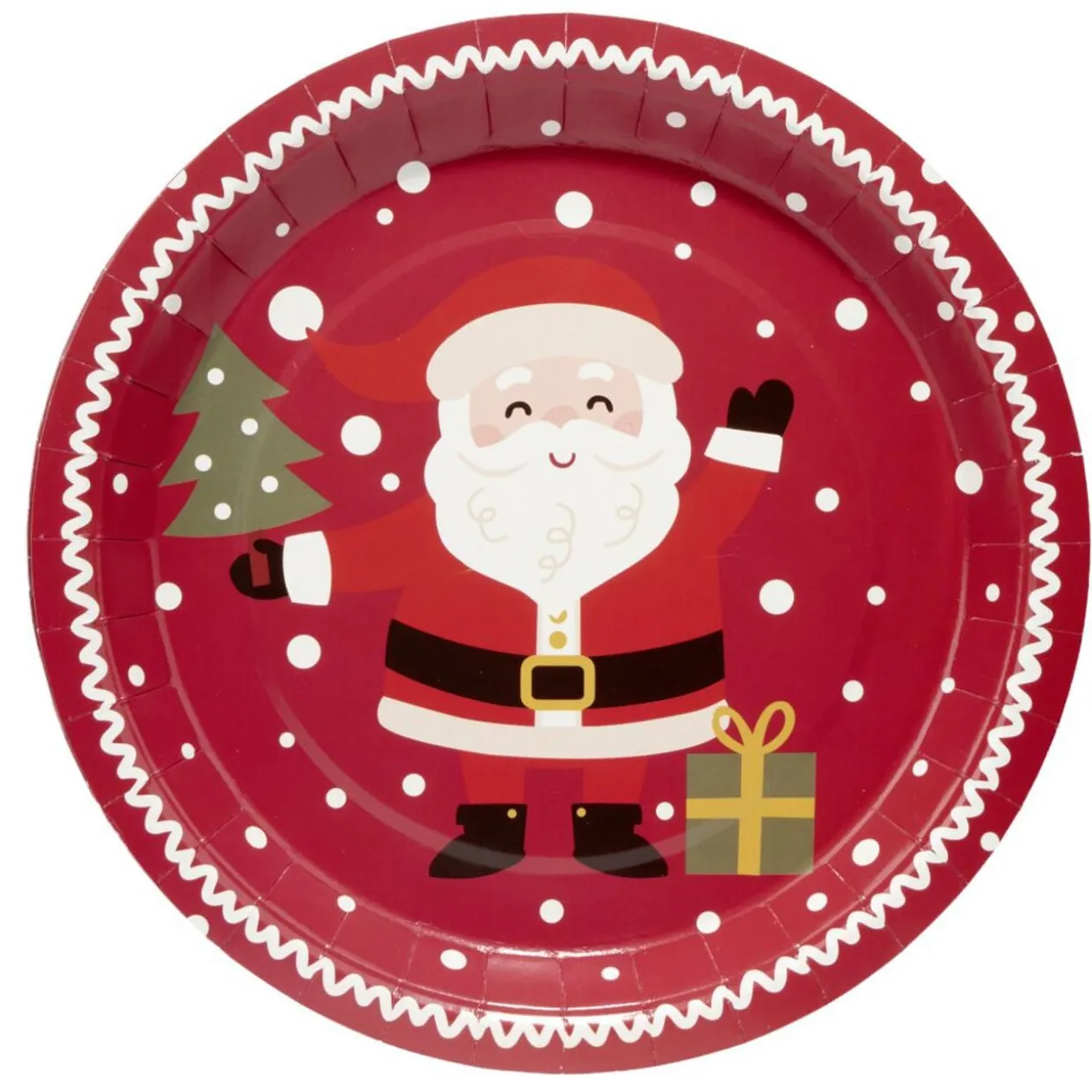 Assiette en carton X8 pcs imprimé Père Noël Ø23XH1,5 cm rouge
