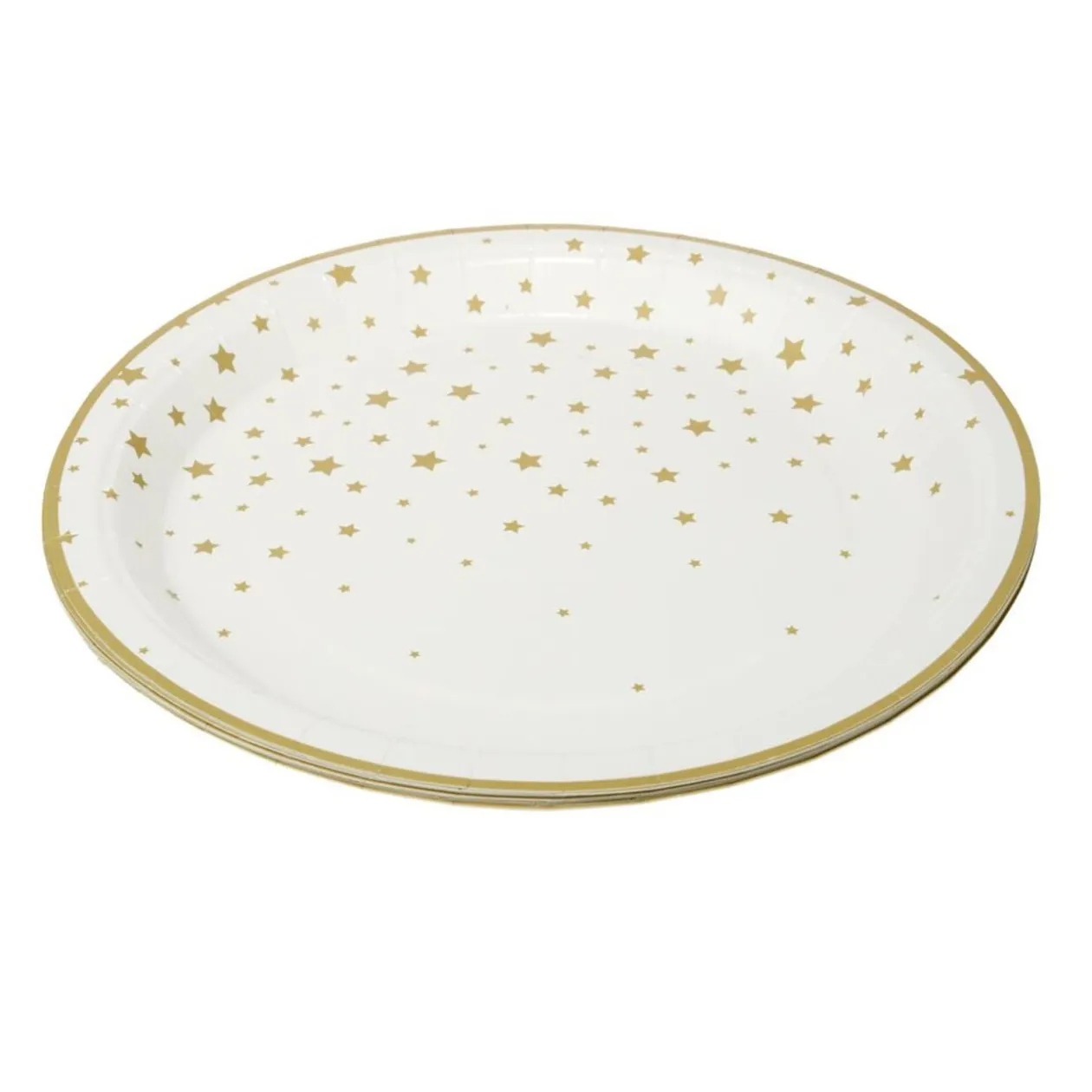 Assiette en papier X8 pcs imprimé étoile Ø23XH1,5 cm blanc et doré