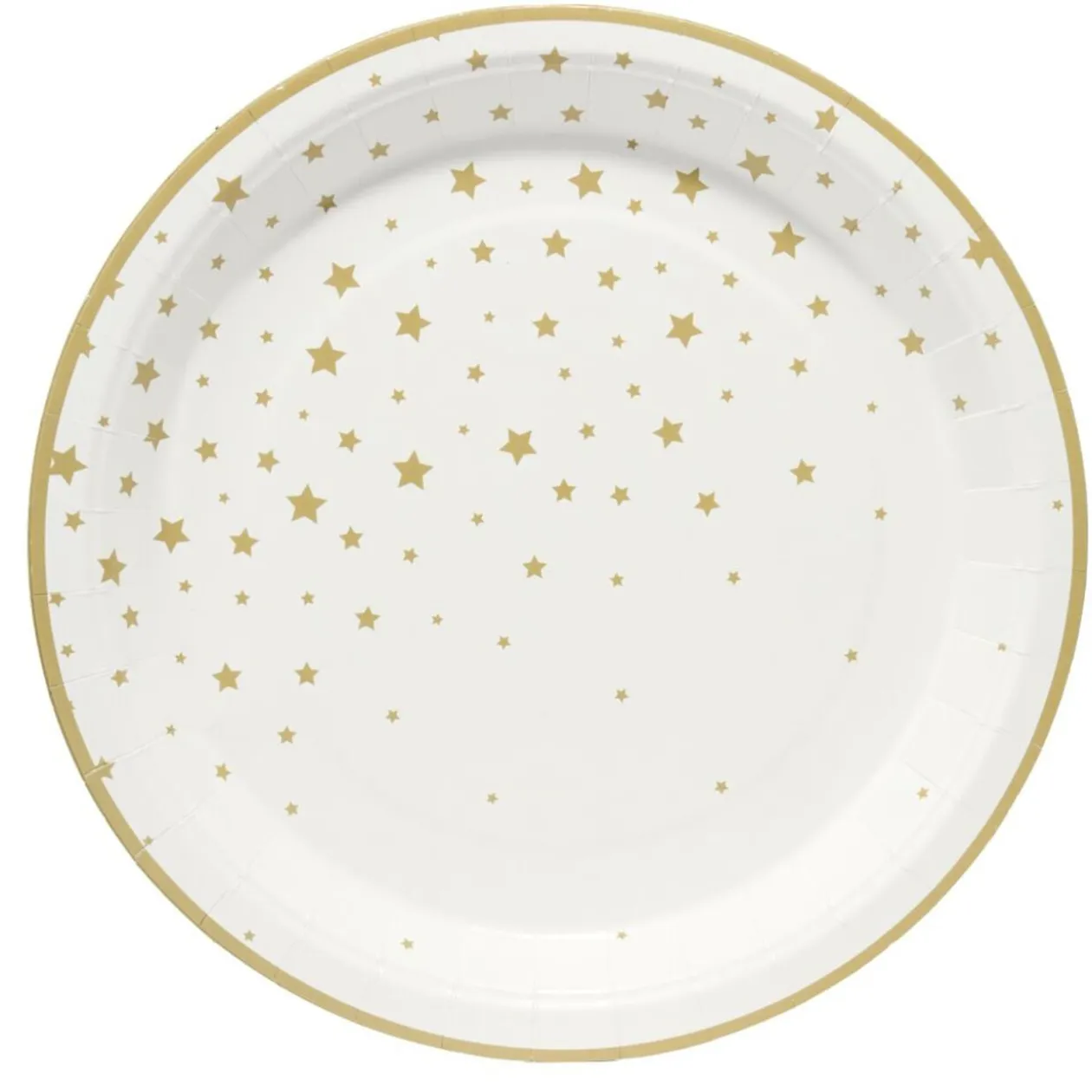 Assiette en papier X8 pcs imprimé étoile Ø23XH1,5 cm blanc et doré