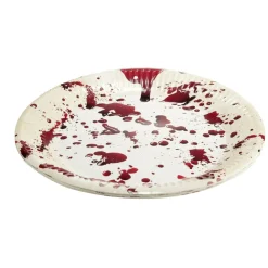 Assiette jetable Halloween X8 blanche décor effet sang Ø23cm