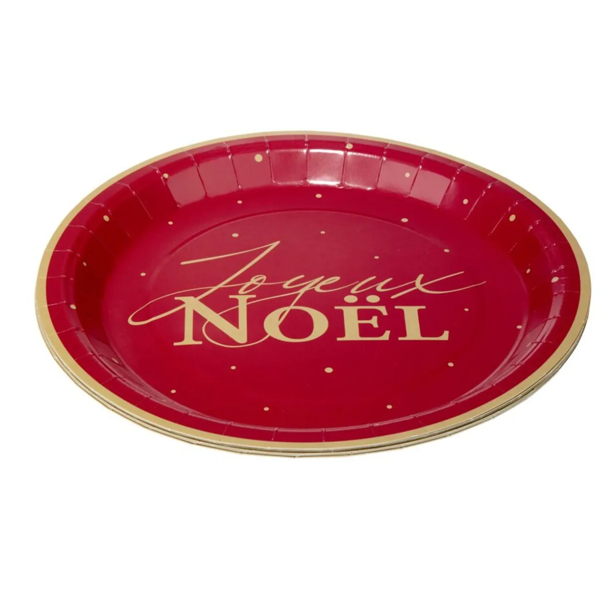 Assiette papier X8 imprimé Joyeux Noël Ø23 cm rouge