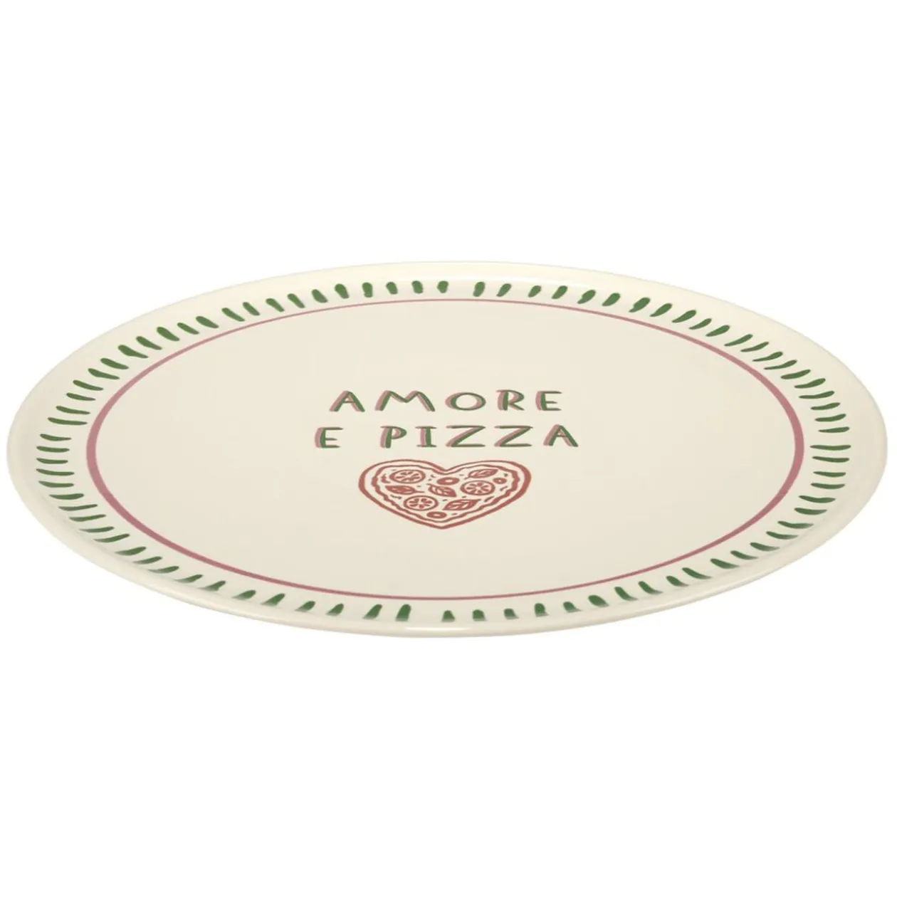 Assiette à pizza inscription Amore e Pizza beige contour traits verts Ø32cm