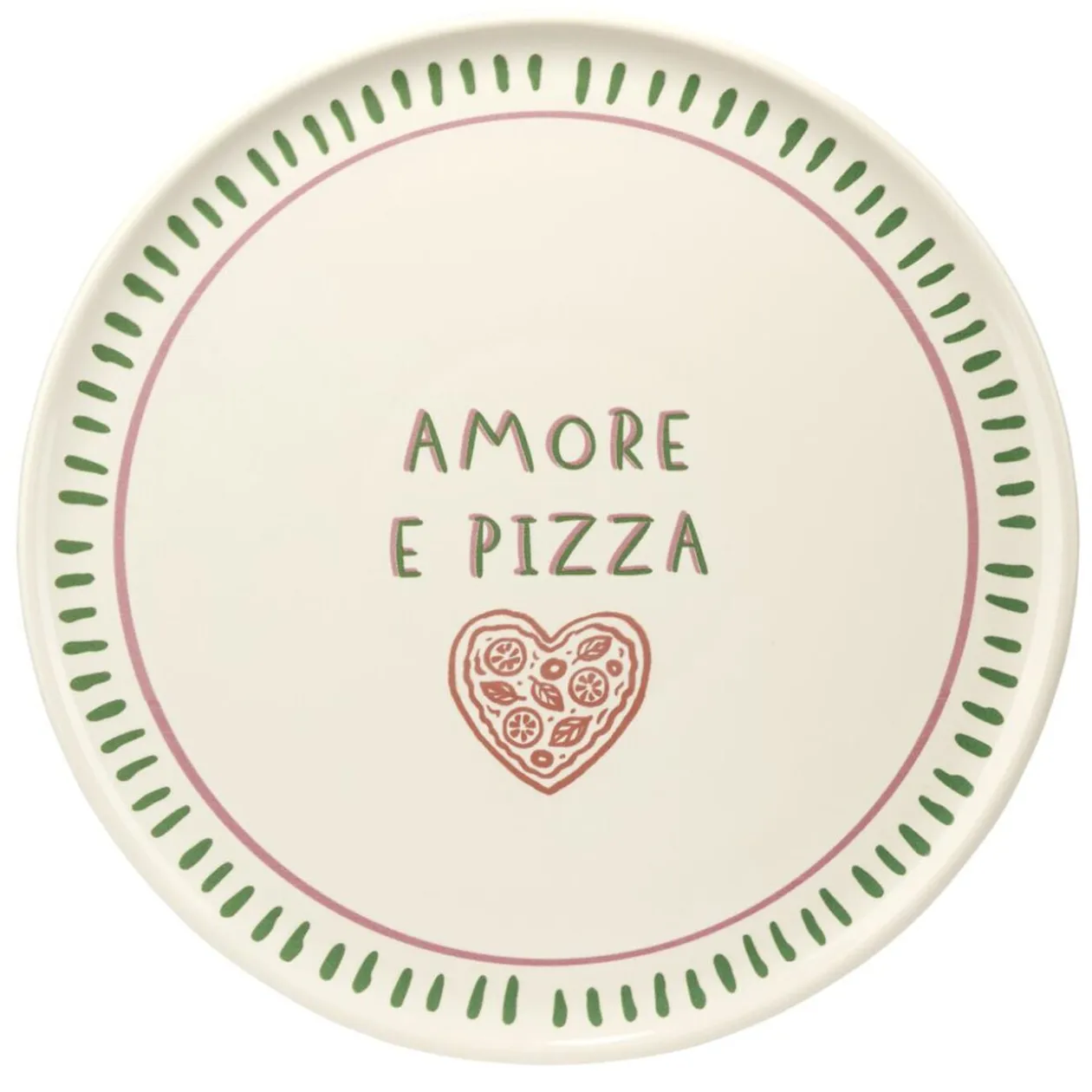 Assiette à pizza inscription Amore e Pizza beige contour traits verts Ø32cm