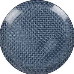 Assiette plate bleu foncé motif vague seigaiha Ø26.5cm