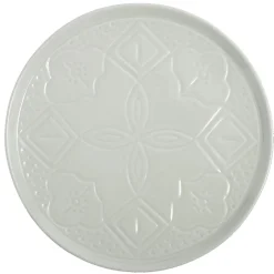 Assiette plate faïence unie verte avec motif relief Ø27xH2cm