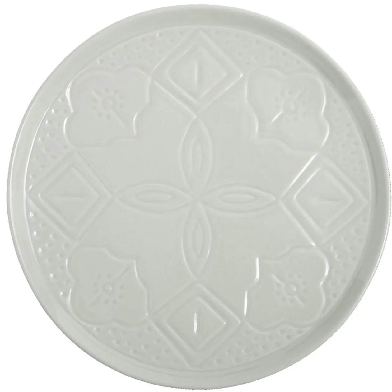 Assiette plate faïence unie verte avec motif relief Ø27xH2cm