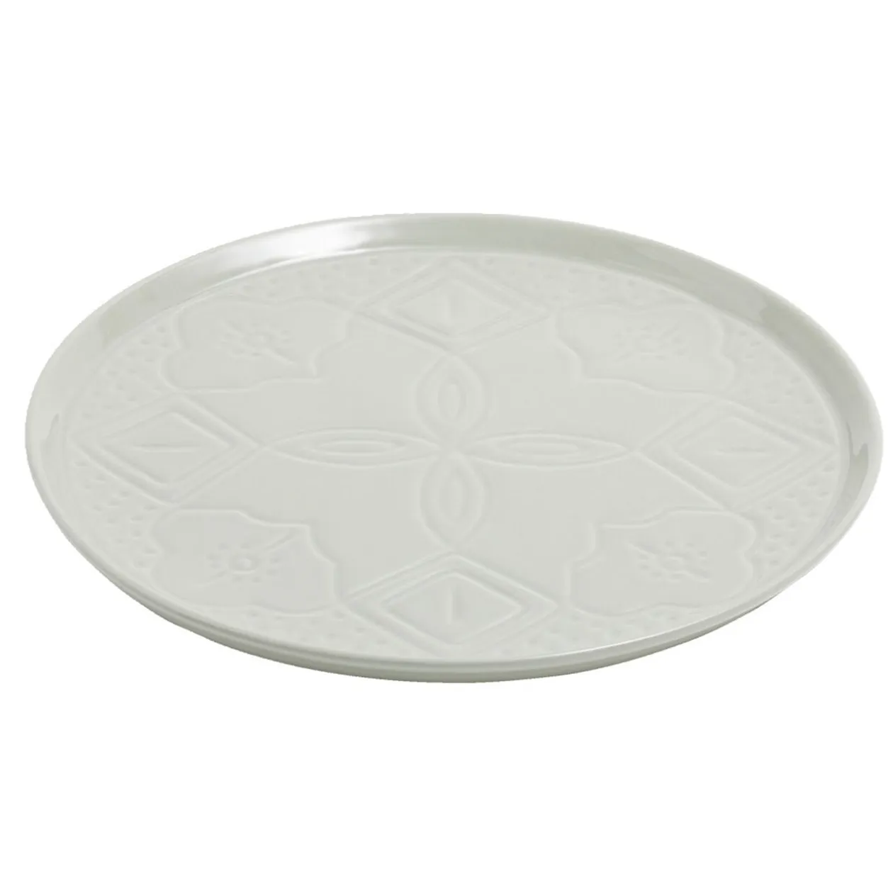 Assiette plate faïence unie verte avec motif relief Ø27xH2cm