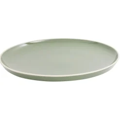 Assiette plate faïence vert bord liseré crème Ø27cm < Gifi Outlet