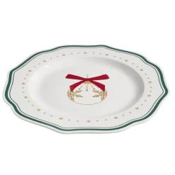 Assiette plate imprimé boule de Noël contour vague bleu faïence Ø27 cm < Gifi New