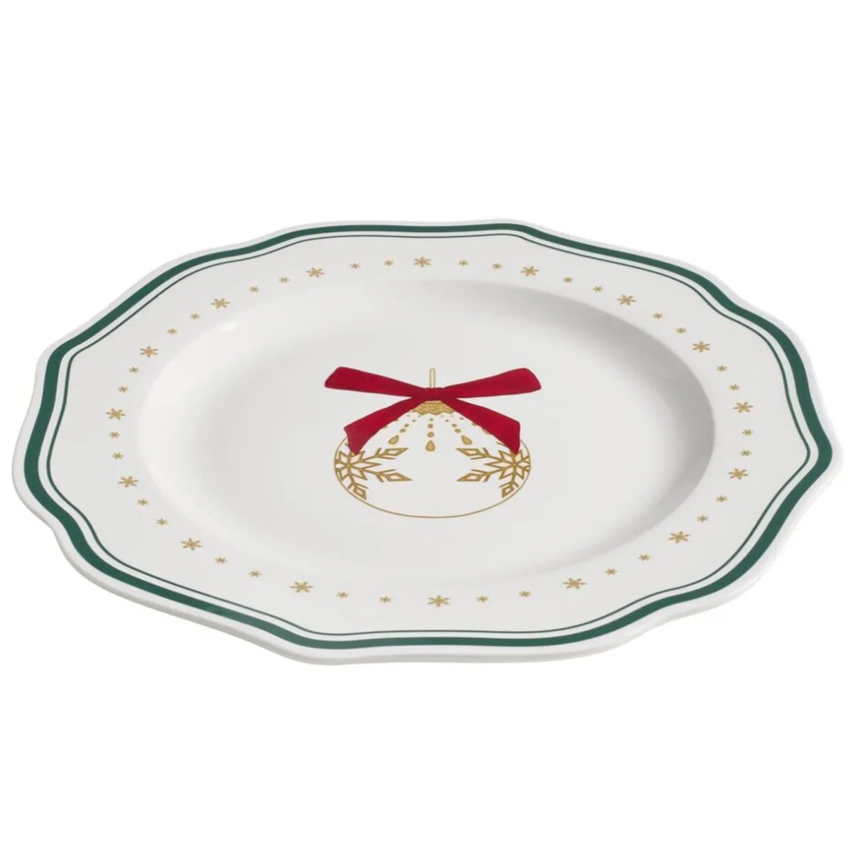 Assiette plate imprimé boule de Noël contour vague bleu faïence Ø27 cm < Gifi New