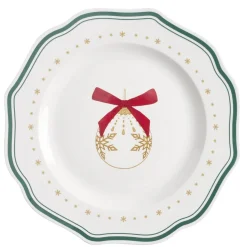 Assiette plate imprimé boule de Noël contour vague bleu faïence Ø27 cm < Gifi New