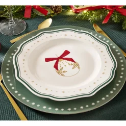 Assiette plate imprimé boule de Noël contour vague bleu faïence Ø27 cm < Gifi New