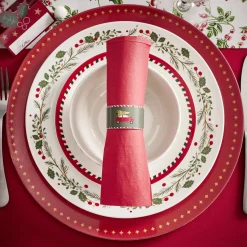 Assiette plate porcelaine blanche motif feuillage de Noël Ø27cm < Gifi