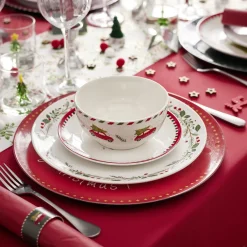 Assiette plate porcelaine blanche motif feuillage de Noël Ø27cm < Gifi