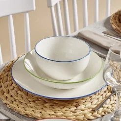 Assiette plate porcelaine blanc liseré bleu foncé Ø26,5cm