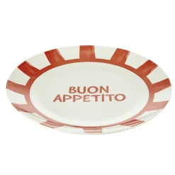 Assiette plate porcelaine "Buon Appetito" blanche et rouge Ø26,5cm