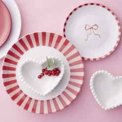Assiette plate porcelaine motifs noeud et rayures blancs et rouges Ø26,5cm < Gifi New