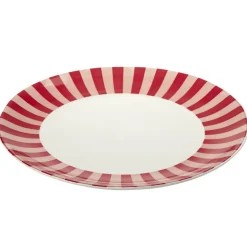 Assiette plate porcelaine motifs noeud et rayures blancs et rouges Ø26,5cm < Gifi New