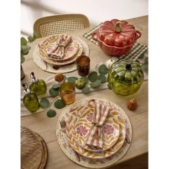 Assiette plate ronde Berthie céramique motif végétal vert et blanc Ø26,7cm < Gifi Hot