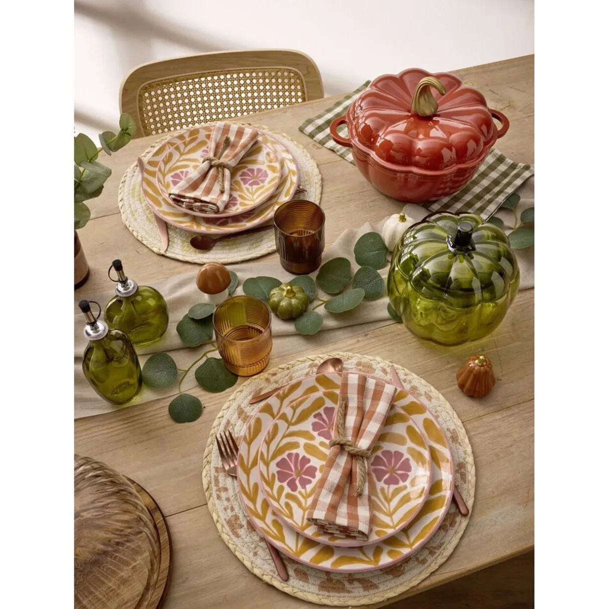 Assiette plate ronde Berthie céramique motif végétal vert et blanc Ø26,7cm < Gifi Hot