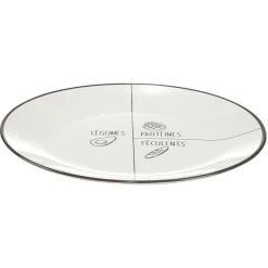 Assiette plate ronde motif emplacement légumes protéines féculents faïence Ø26cm