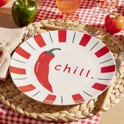 Assiette plate ronde x4 porcelaine motif piment Ø27cm < Gifi Hot