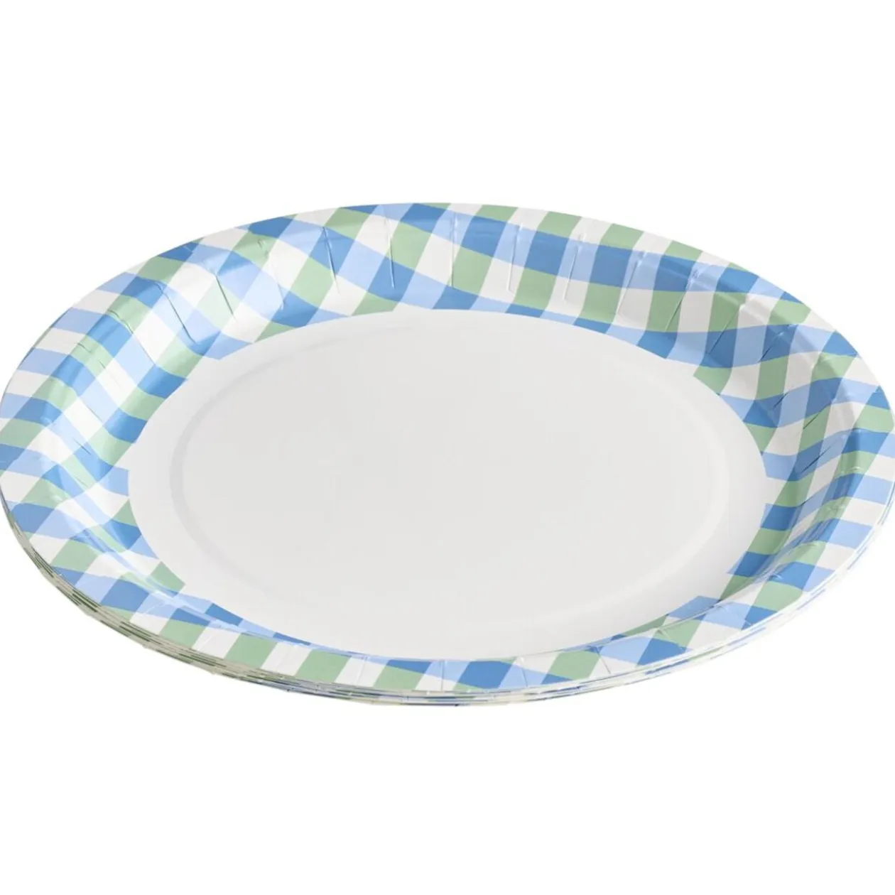 Assiette plate x8 carton motif carreaux blanc et bleu Ø23cm