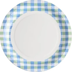 Assiette plate x8 carton motif carreaux blanc et bleu Ø23cm
