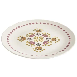 Assiette plate x4 ronde faïence beige motif floral vintage rose et orange Ø26cm
