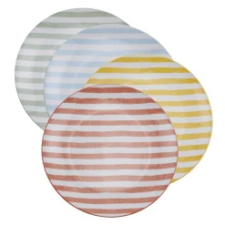 Assiette porcelaine x4 rayures blanches et colorées Ø24cm