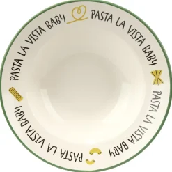Assiette à pâtes ronde Pasta la vista Baby faïence blanc liseré vert Ø26xH6,5cm