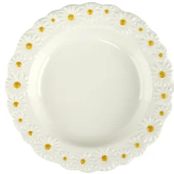 Assiette ronde en dolomite blanche bord relief marguerite Ø20cm