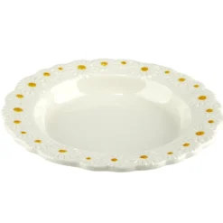 Assiette ronde en dolomite blanche bord relief marguerite Ø20cm