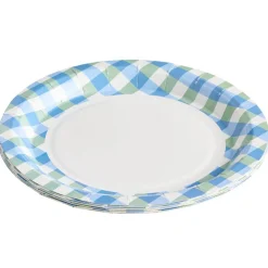 Assiettes dessert x8 carton motif carreaux blanc et bleu Ø18cm < Gifi Outlet