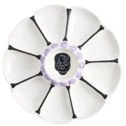 Assiette à tapas Halloween motif tête de mort dolomite blanc Ø24cm < Gifi Discount