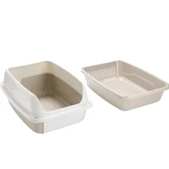 Bac à litière avec système de nettoyage plastique beige et blanc 56x40xH25cm < Gifi Discount