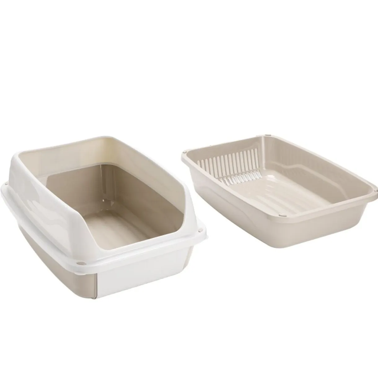 Bac à litière avec système de nettoyage plastique beige et blanc 56x40xH25cm < Gifi Discount