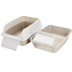 Bac à litière avec système de nettoyage plastique beige et blanc 56x40xH25cm < Gifi Discount