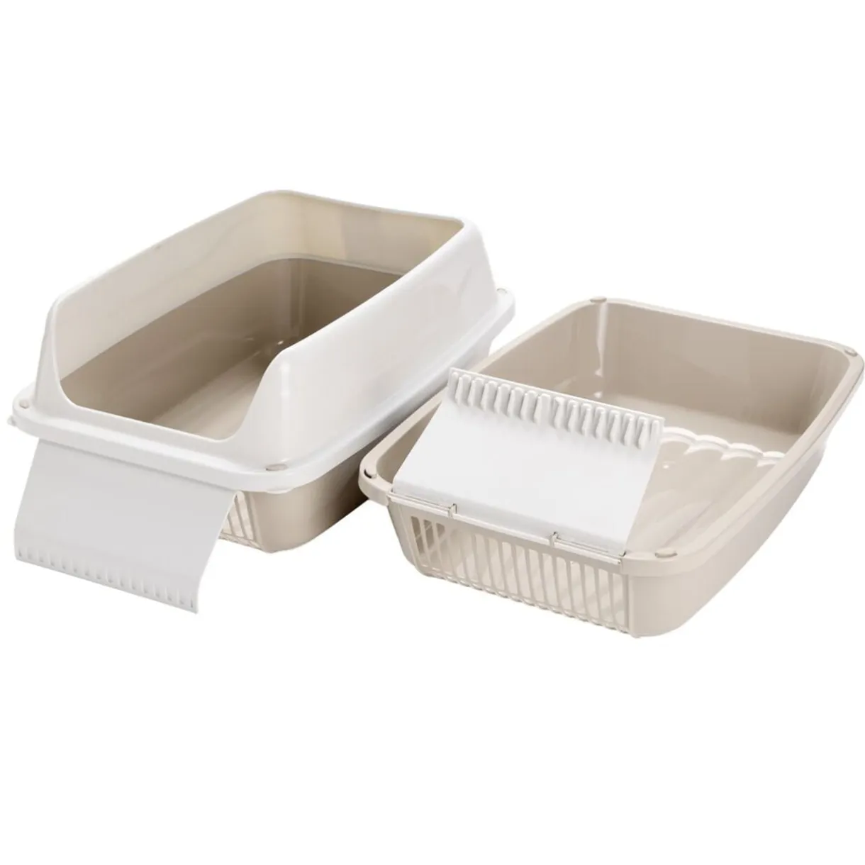 Bac à litière avec système de nettoyage plastique beige et blanc 56x40xH25cm < Gifi Discount