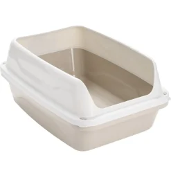 Bac à litière avec système de nettoyage plastique beige et blanc 56x40xH25cm < Gifi Discount