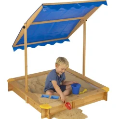 Bac à sable avec toit inclinable en bois et toile bleue 118x118xH118cm < Gifi Sale