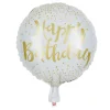 Ballon alu anniversaire Happy Birthday blanc et doré Ø45cm