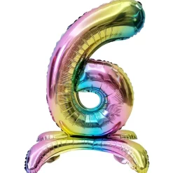 Ballon chiffre 6 avec support aluminium arc-en-ciel 51xH81cm