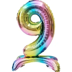 Ballon chiffre 9 avec support aluminium arc-en-ciel 51xH81cm < Gifi