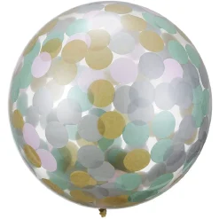 Ballon confettis rose, doré et vert