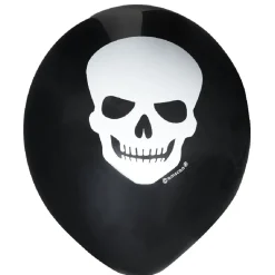 Ballon gonflable latex noir imprimé tête de mort blanc x6