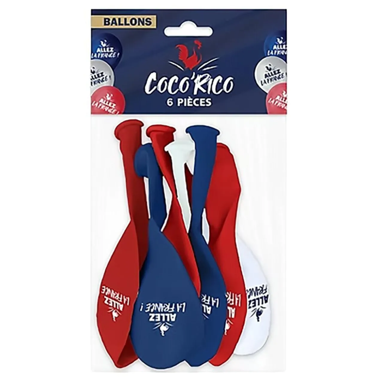 Ballons Cocorico x6 Allez la France bleu blanc rouge L30cm
