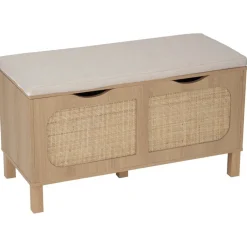 Banc de rangement en bois et rotin Kanna 2 cases 80x35xH45cm < Gifi Outlet